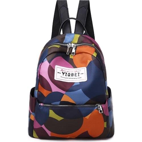 Fashion Hit Color Womens Backpack Oxford Cloth Schoolbag Waterproof Anti-Theft Multi-Pocket Large Capacity Leisure Travel Bag