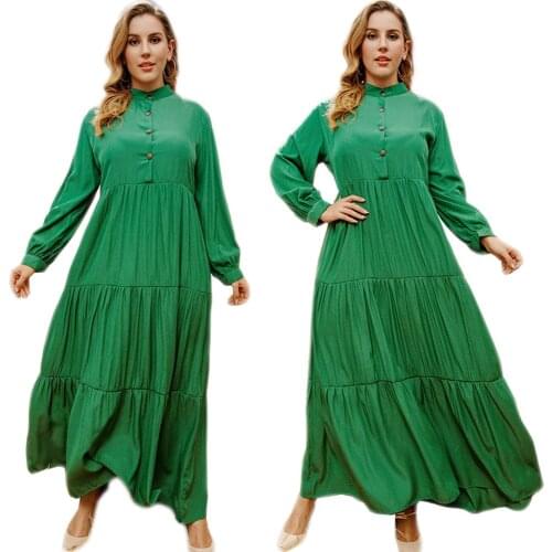 Muslim Solid Color Loose Kaftan Long Dress Dubai Arab Abayas For Women Spring Long Sleeve Turkish Vestido Plus Size 5XL 2021 New