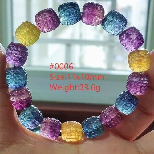 Genuine Natural Colorful Fluorite Quartz Bracelet Clear Barrel Carved Beads 11x10mm Rare Women Men Fluorite Jewelry Love AAAAA