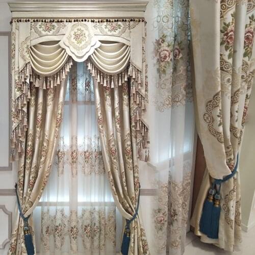 2021 New Curtains for Living Room Luxury Atmospheric European-style Bedroom Shading Embossed Gauze Curtain Window Door Villa