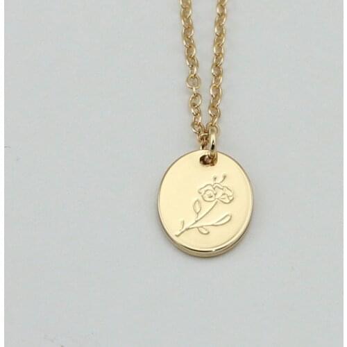 Wholesale Violet Flower Pendant Necklace Jewelry Accessory Oval Engraved Birth Flower Necklace