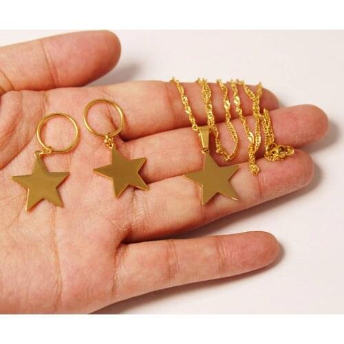 Star Pendant Necklaces Earrings Women Gold Color Stainless Steel Jewelry Gifts