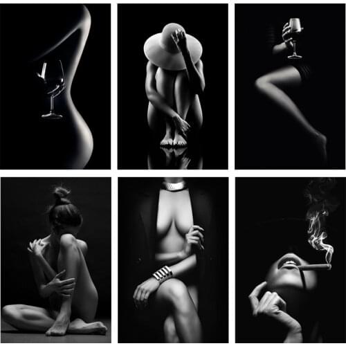 Black White Body Art Pictures Posters and Prints Modern Nude Art Canvas Painting Nordic Decorative Paintings for Living Room Bar