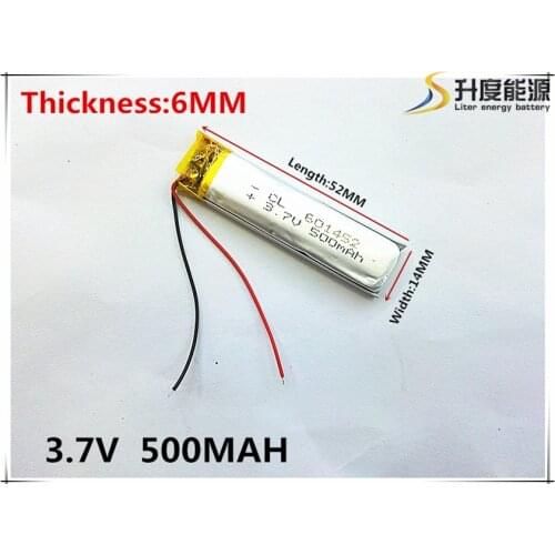 Polymer battery 500 mah 3.7 V 601452 smart home MP3 speakers Li-ion battery for dvr,GPS,mp3,mp4,cell phone,speaker