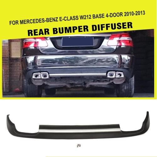 PU Matt Black Car Rear Lip Diffuser With Bright Strip for Benz E-class W212 Standard Bumper 2010 - 2013 Dual Exhaust Two outlet