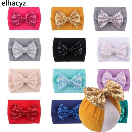 10pcs/lot New 5" Sequins Hair Bows Headband Waffle Fabric Soft Elastic Hair Bands DIY Girls Baby Mujer Headwrap Hair Accessories