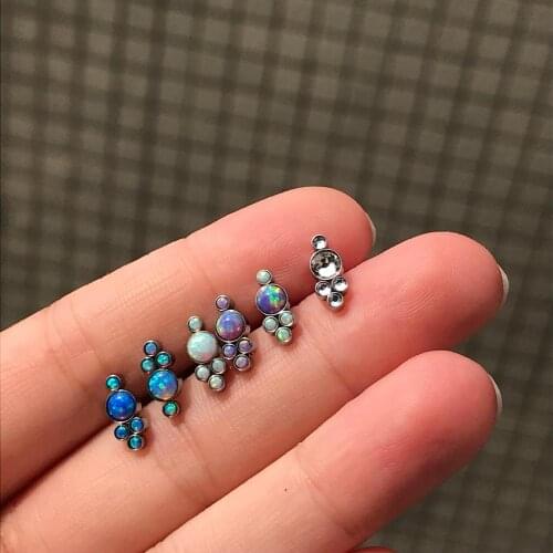 16G Surgical Steel Flat Fire Opal Ear Cartilage Tragus Helix Piercing Labret Lip Studs Ring Internally Thread Daith Earring