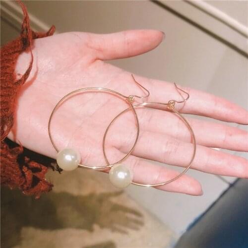 Retro Korean Pearl Bead Drop Earrings For Women Trendy Big Circle Statement Dangle Earrings Female Girls Wedding Charm Jewelry