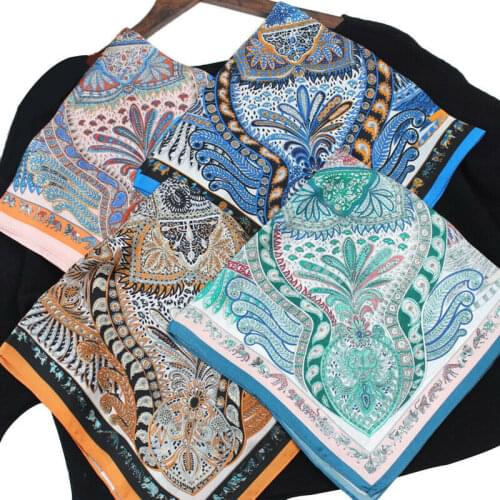 100% Silk Scarf Women Stylish Small Bandana Boho Style Paisley Print Kerchief Square Headband Hip-hop Turban 53*53cm