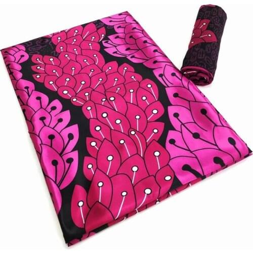 SJ High Quality 4 yards Silk + 2 Yards Chiffon Fabric African Wax Print Style Elastic Fabric African Silk Fabric For Dress 1-19