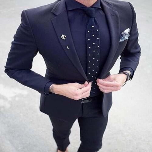 Navy Blue Suit Mens 2020 Wedding Suits Custom Made Slim Fit Business Male Suit 2 Piece Groom Tuxedos Set (Jacket+Pants)