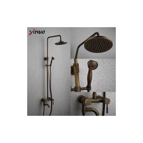 Bathroom Retro antique copper Brass Bathtub Shower Set Wall Mounted 8" Rainfall Shower Mixer Tap Faucet 3-functions Mixer Valve