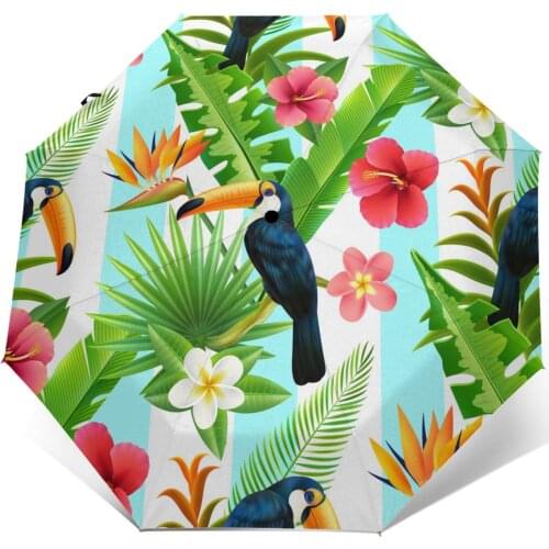 Wind Resistant Fully-Automatic Umbrella Rainforest Toucan Rain 3 Folding Parasol Travel Car Umbrella