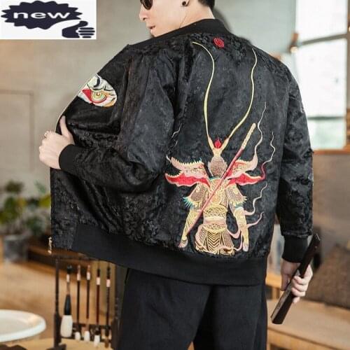 Vintage Mens Plus Size 5XL Bomber Cartoon Embroidery Slim Fit Jacket High Street Casual Male Stand Collar Outerwear Coat