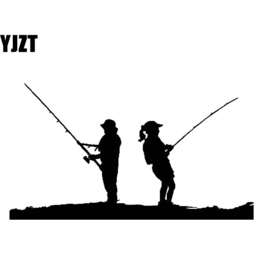 YJZT 15cm*8.4cm Man Women FISHING Scene Funny Vinyl High-quality Decor Decals Car Sticker Black Silver C11-0184