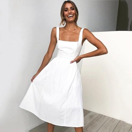 Summer Solid White Long Dress For Women Sexy Sling Backless Slip Cotton Dresses Ruched Fashion Elegant Party Clothes 2021