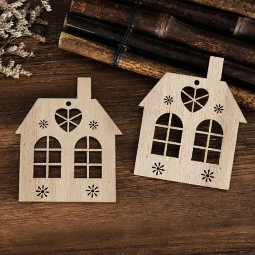 10pcs Navidad 2021 Christmas House DIY Wooden Pendant Hanging Tree Ornament DIY Crafts Party Home Decor Noel Natal New Year 2022