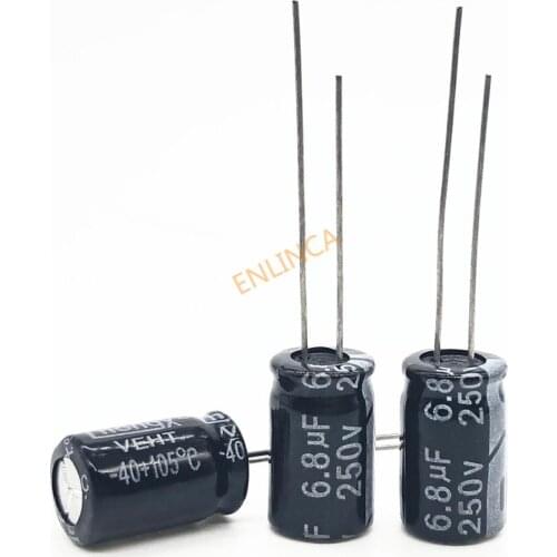 100pcs/lot 250v 6.8uf 8*12 20% RADIAL aluminum electrolytic capacitor 6800NF 20