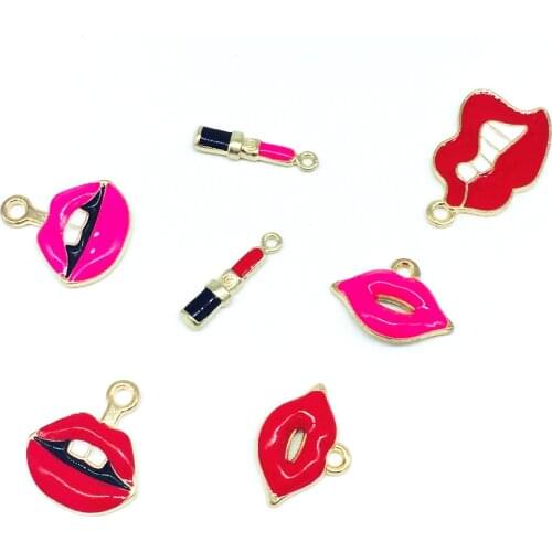 20PCS/Lot Mouth Lips/lipstick Floating Enamel Charms Alloy Gold-Color Pendant Fit Necklaces Bracelets DIY Jewelry Accessories