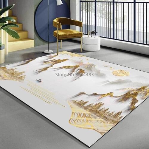 200*300cm Fashion New Chinese Style Golden Ink Color Chinese Style Landscape Living Room Bedroom Bedside Mat Customization