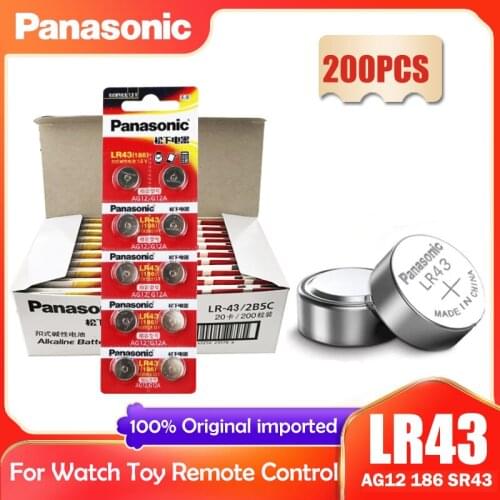 200PCS Panasonic LR43 AG12 186 1.5V Alkaline Battery 386 SR1142 LR1142 SR43 Button Cell Coin For Watch Calculator Control Remote