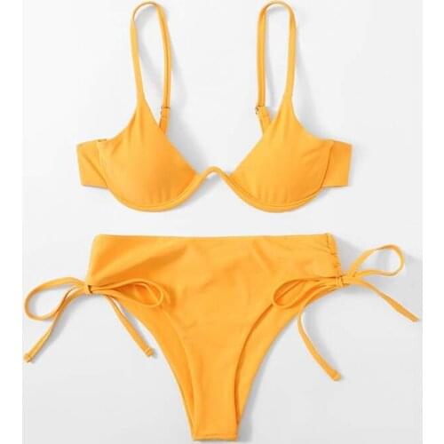 2021 Sexy Women High Waist Bikini Swimsuit Swimwear Female Bandeau Bandage Brazilian Biquini Bikini Set Bathing Suit Bather #t3