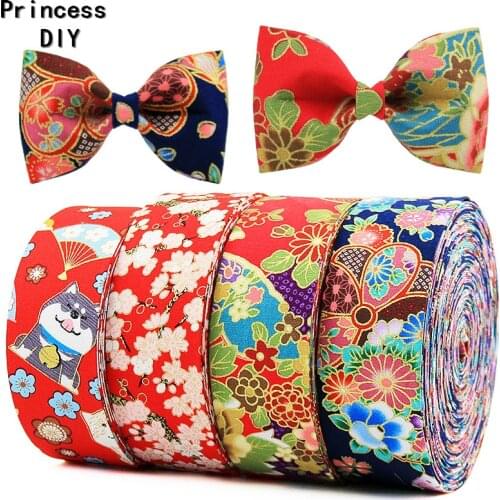 5M/Lot Hair Accessories Material Red Traditional Gentle Wind Japanese Ribbon Floral Print Cotton Fabric Trim DIY Collar Material