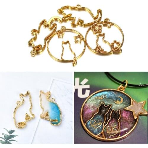5pcs/set Metal Cat Border Mold Blank Frame Pendant for Open Bezel Setting UV Resin Jewelry Making Accessories Casting Craft