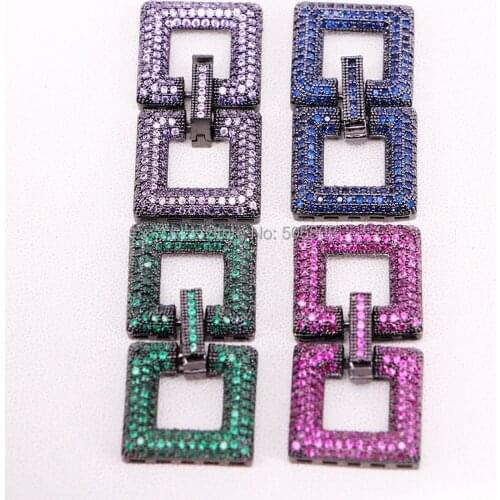 5PCS Multi-color CZ Clasp, CZ Micro Pave Double Square Multi-Stand Buckle Clasp, Cubic Zirconia Buckle Clasps, Jewelry Findings