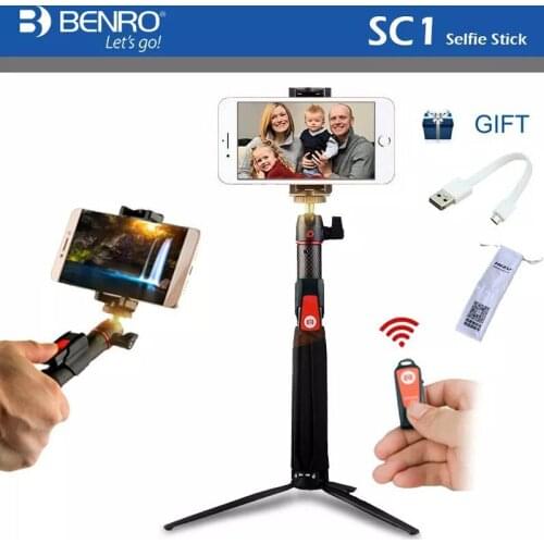 BENRO SC1 wireless Bluetooth carbon fiber flexible selfie stick table tripod for iphone X Action camera Gopro Sumsang pk smooth4