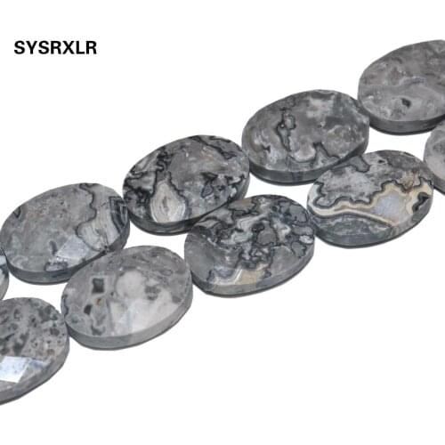 13 * 18mm Natural Faceted Map Jaspers Stone Beads Oval Beads For Jewelry Making DIY Bracelet Earring Accessories Material