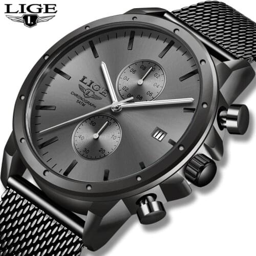 LIGE Mens Watches Top Brand Luxury Business Watch For Men Stainless Steel Mesh Belt Waterproof Clock Fashion Quartz Watches 2020