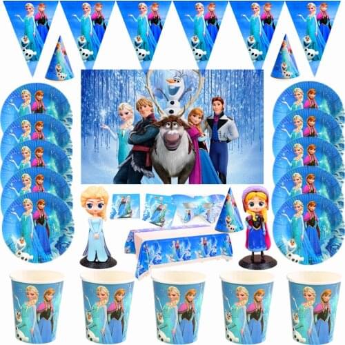 Disney Frozen Anna and Elsa Princess Design Disposable Tableware Paper Cup Plate Baby Shower Birthday Party Decorations Supplies