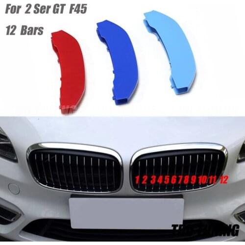 For BMW 2 Series GT F45 F46 2015 2016 2017 2018 2019 3Pcs Tri-Color Front Grille Trim Strip Cover Bumper Strips Cover Stickers