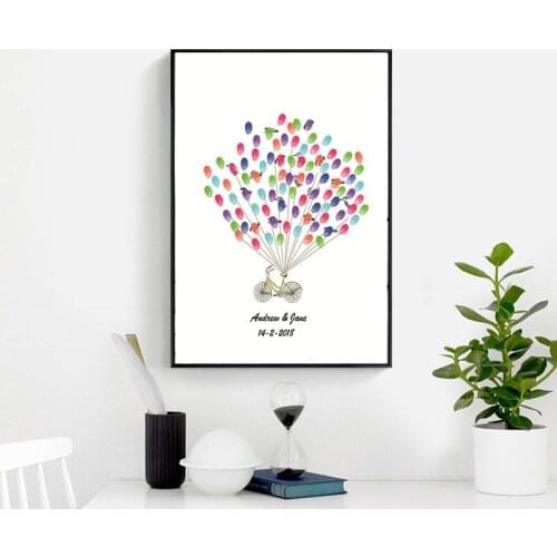 HAOCHU Customized Fingerprint Canvas Painting Guest Book DIY Bicycle Birthday Event Party Creative Anniversary Signature Decor