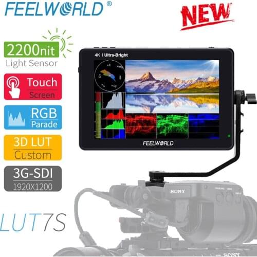 FEELWORLD LUT7S 7 Inch 3G-SDI 4KHDMI 2200nits 3D LUT Touch Screen DSLR Camera Field Monitor with Waveform VectorScope Histogram
