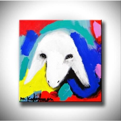 Cartoon Oil Painting on Canvas Abstract Animal Wall Art for Home Decoration Happy lamb strecth/ no frame AN-112