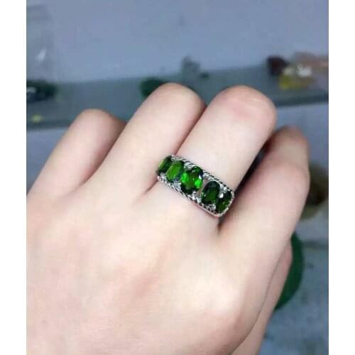 Natural green diopside stone Ring Natural gemstone Ring S925 sterling silver trendy Crude array womens girl party fine Jewelry