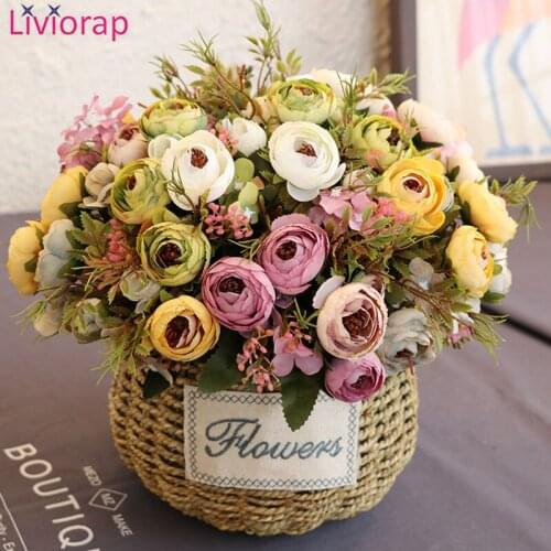 Liviorap 25CM Artificial Dried Flowers Camellia Flowers Artificial for Wedding Decor Home Large Artificial Flowers Bouquet