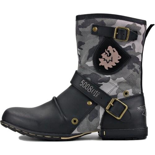 Mens Mid-Calf Boots Cowboy Boots Zipper-up Motorcycle Boots Genuine Leather Men Handmade Western Boots Shoes 5008-1-H8-E