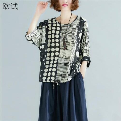 Striped Polka Dot Tshirt Summer Tops for Women Tee 2021 Casual T Shirt Femme Cotton Linen T-Shirt Thin Streetwear