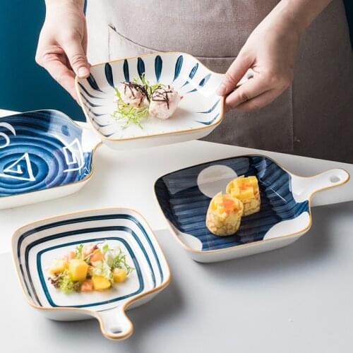 Japanese-style Tableware Underglaze Ceramic 8-inch Single-handle Bakeware Household Steak Plate Creative Personality