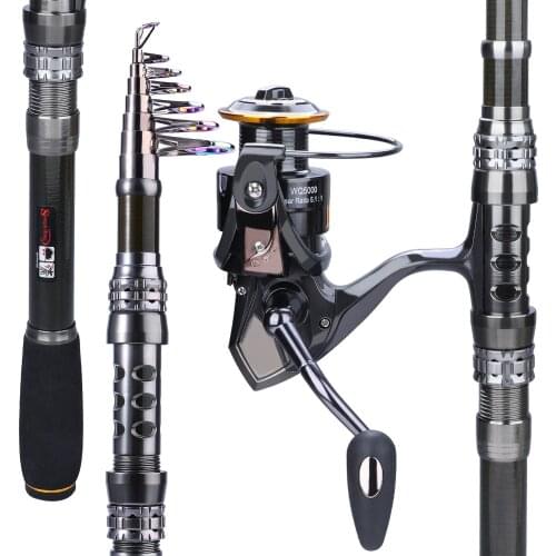 Sougayilang 1.8-3.3m Carbon Fiber Telescopic Carp Fishing Rod Sets and 14 BB Metal Spool Spinning Fishing Reel Pesca Sea Fishing