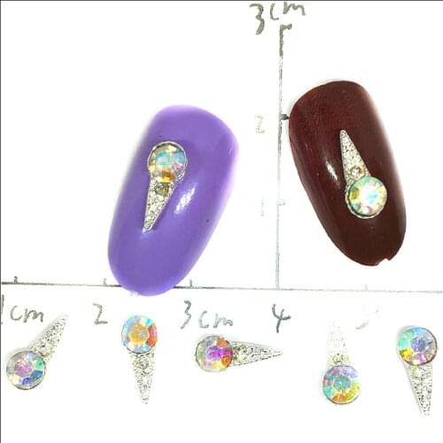 10Pcs Silver Nail Art Decorations Charms Metal Wand Nail Rhinestones Jewelry 3d AB Cristal Nail Supplies