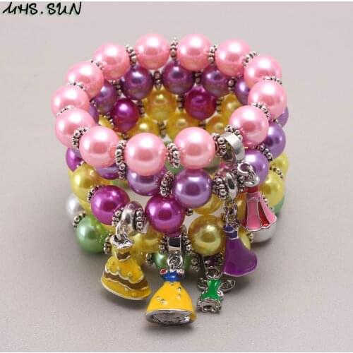MHS.SUN Fahion chunky beads bracelets adorable princess skirt pendants bead bracelet for child/kids/girls party jewelry 10pcs