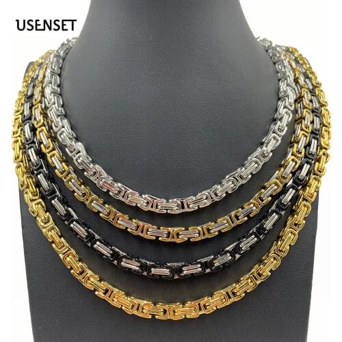 Byzantine Chains Necklaces For Men 304 Stainless Steel Mens Jewelry Handmade Necklaces Jewelry Gifts 4MM 5MM 6MM 8MM USENSET