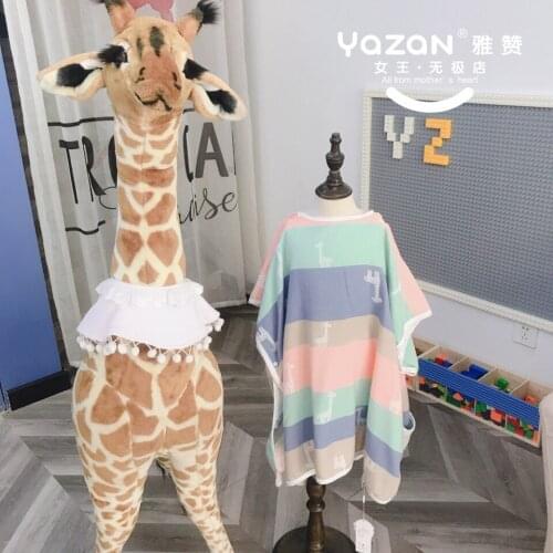 YAZAN Printed cotton childrens hooded bath towel beach towel bathrobe cape children playing in the water can be wrapped68*70cm