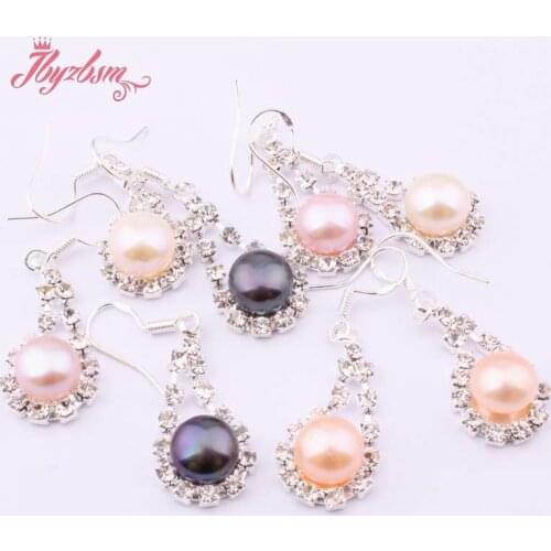 8mm Natural Round Freshwater Pearl Gem Stone Beads Drop Tibetan Silver Hook Dangle Earrings For Woman Christmas Gift 1 Pair