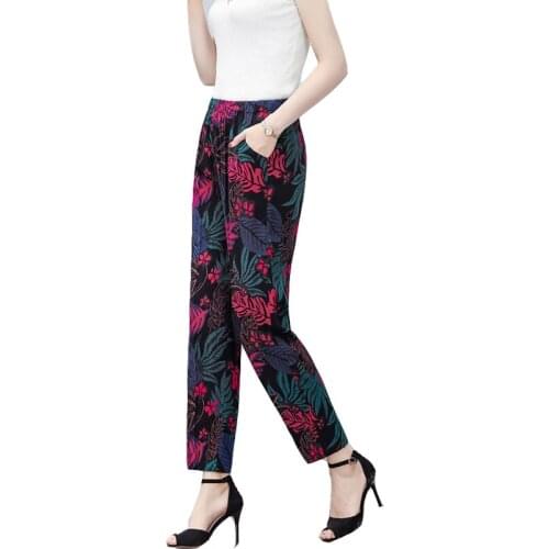 Fashion New Women Pants Loose Print Pocket Elastic Waist Thin Home Pants Large Size Casual Pants Female Spring Summer Trousers