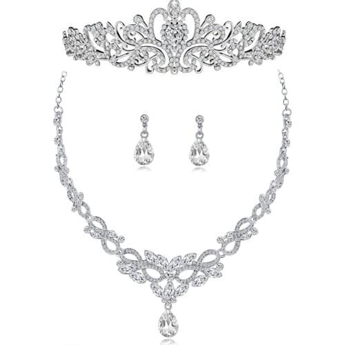 FARLENA Silver Plated Water Drop Necklace Earrings for Women Wedding Accessory Fashion Clear Crystal Bridal Jewelry sets